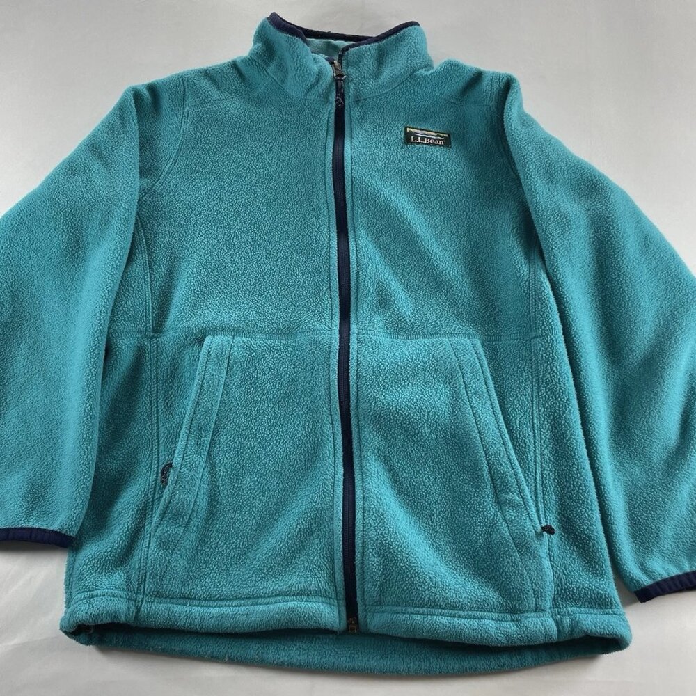 L.L. Bean Kids' Youth Fleece Jacket L 14-16 Teal Blue Full Zip Pockets